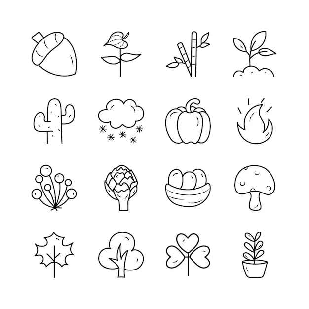 Natuur vector overzicht hand Draw icon set 6