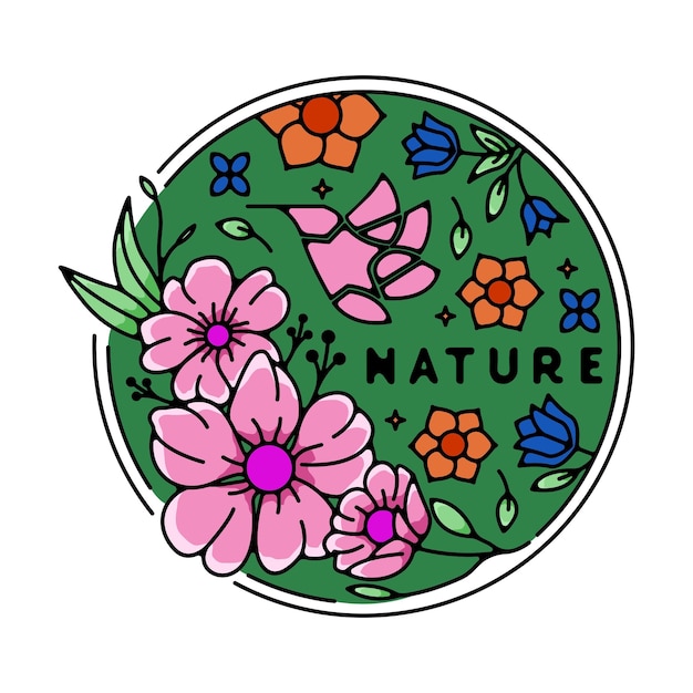 Natuurbloem met vogel monoline badge