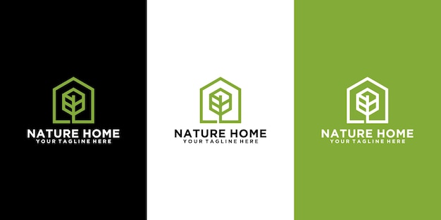 Natuurhuis logo inspiratie, boomhut en groen huis