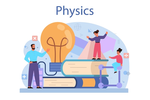 Natuurkunde school onderwerp concept. wetenschappers onderzoeken elektriciteit, magnetisme, lichtgolven en krachten.