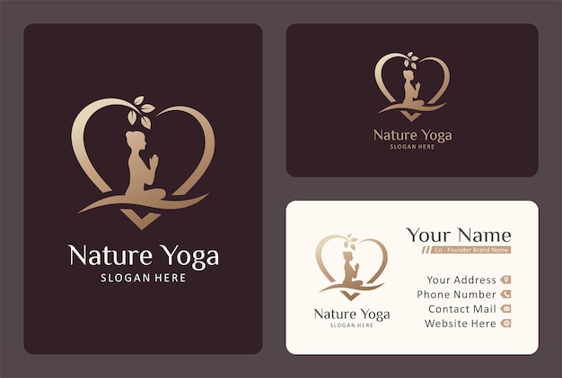 Vector natuurlijk yoga-logo-ontwerp met sjabloon voor visitekaartjes.