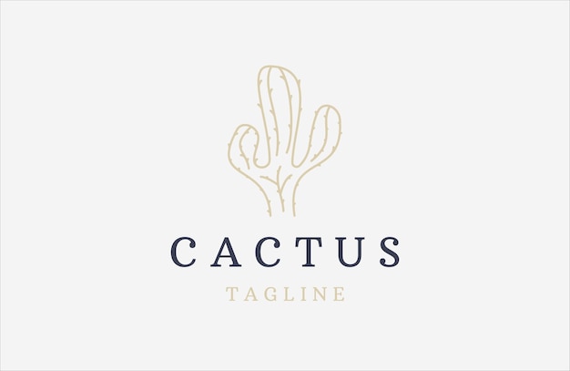 Natuurlijke cactus met lijnstijl logo pictogram ontwerp sjabloon platte vector