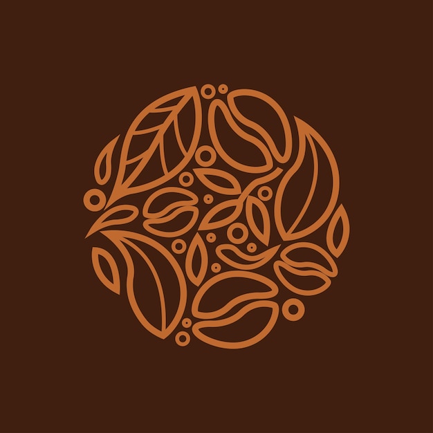 Natuurlijke koffie logo doodle stijl elegante cirkel vorm bruine kleur vector grafisch ontwerp