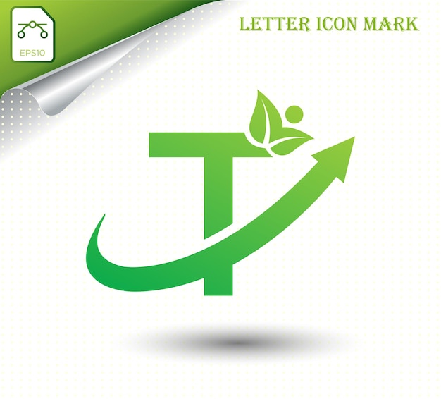 Natuurlijke letter T met eco-logo ontwerpsjabloon