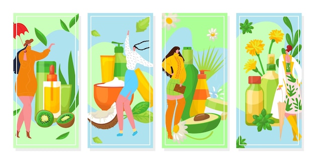 Natuurlijke organische cosmetica banners instellen beauty spa wellness natuur producten vector illustratie