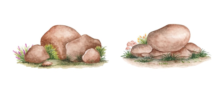 Natuurlijke rotssteen met groene grasillustratie