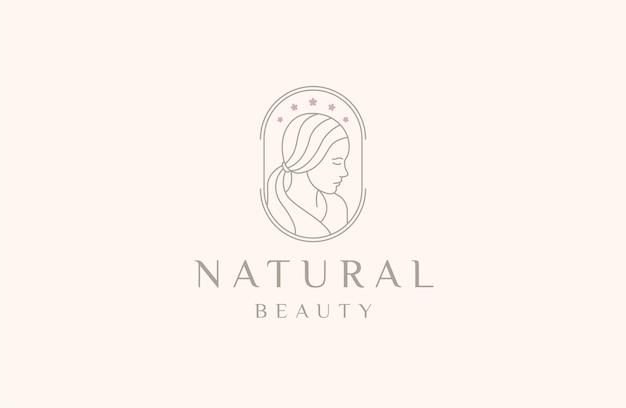 Natuurlijke schoonheid gezicht vrouwen logo pictogram ontwerp sjabloon platte vectorillustratie