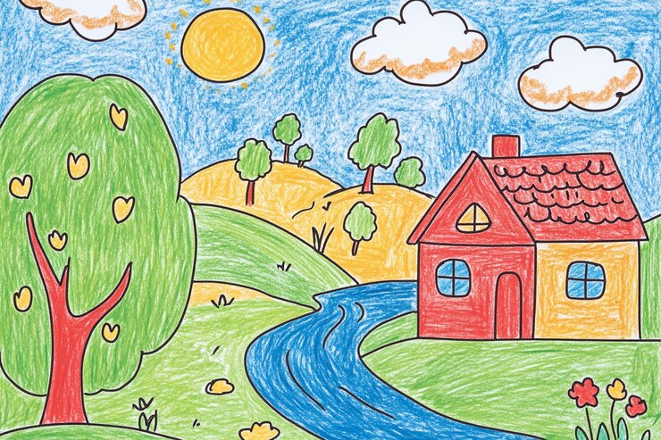natuurlijke vectorkunst landschap illustratie papier potlood kunstontwerp groen uitzicht bos winter of zomer