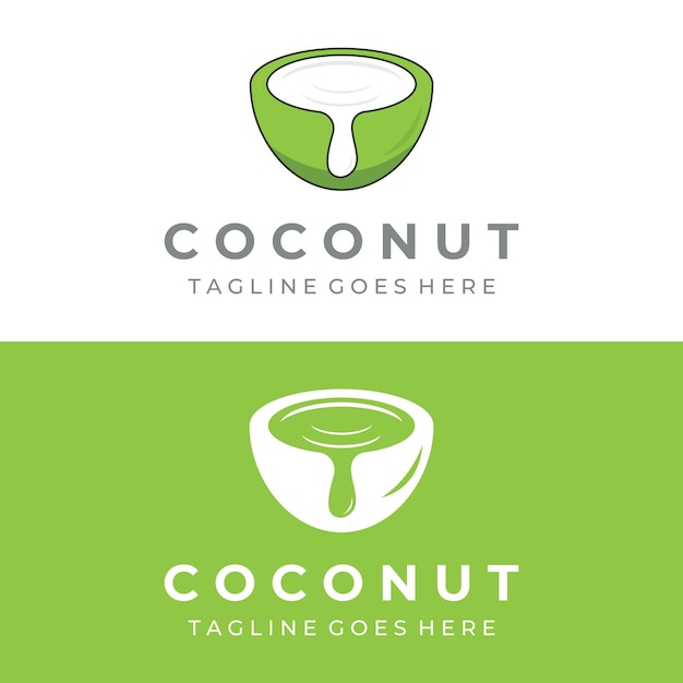 Natuurlijke verse jonge kokosnoot creatief logo-ontwerp logo voor kokosdrankproductenbedrijven en bedrijven