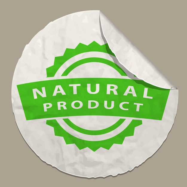 Vector natuurproductpictogram op papieren etiket realistische papieren sticker met gebogen rand