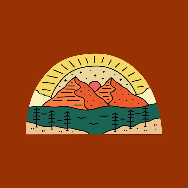 Natuurzonneschijn het ontwerp van de bergen voor badge sticker patch t-shirt ontwerp enz