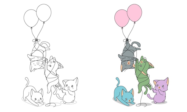 Naughty cats with balloons coloring page for kids