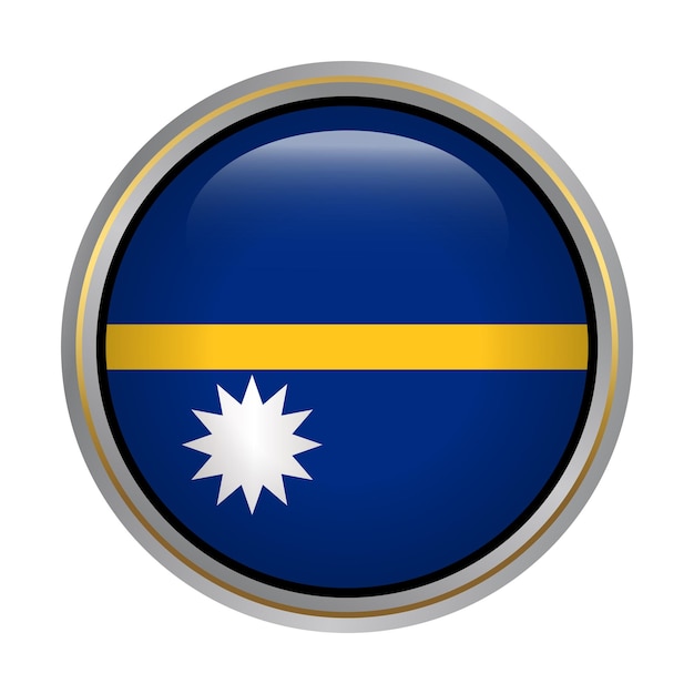 Nauru flag circle shape button glass texture on white