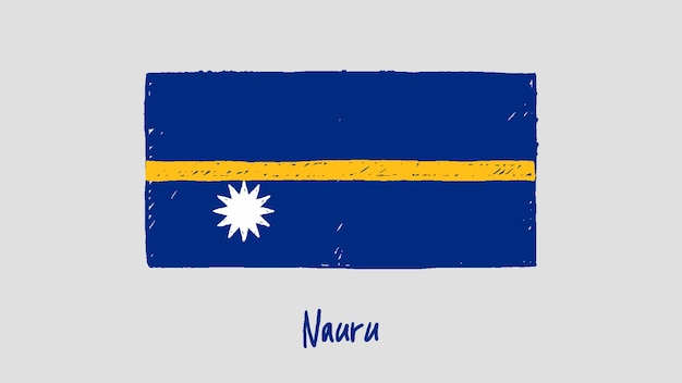 Nauru Flag Colored Pencil or Marker Sketch Vector