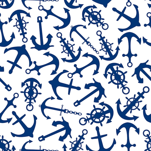 Vector nautical anchors helms chains seamless pattern