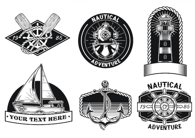 Vector nautical badge design set