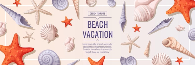 Vector nautical banner with shells and starfish beach holidays summer holidays marine theme webbaner poster flyer advertising