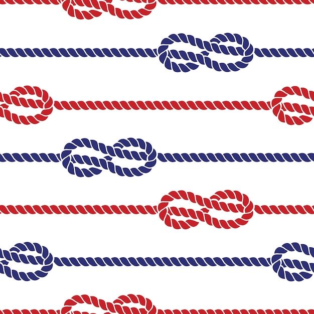 Vector nautical colored ropes with knots seamless pattern cable