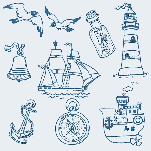 Nautical doodles hand drawn collection