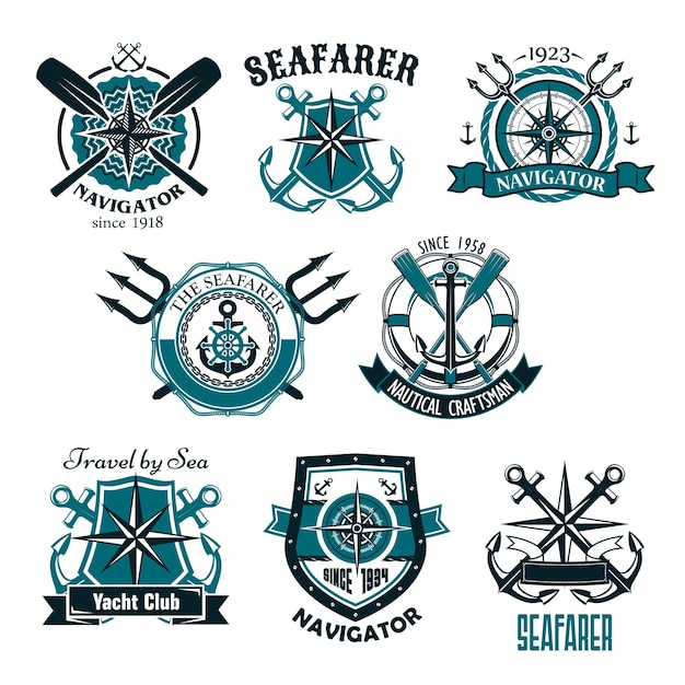 Vector nautical heraldic vector icons of marine seafarer