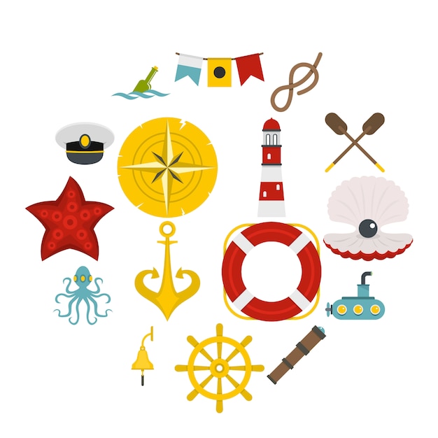 Nautical icons set in flat style