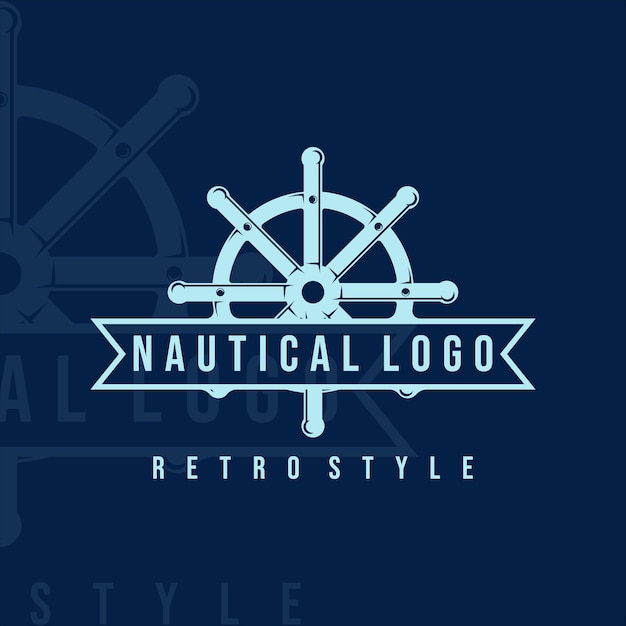 Vettore disegno dell'illustrazione dell'icona del modello vettoriale vintage del logo nautico. emblema del volante della nave retrò per il design del logo concettuale della marina e della marina