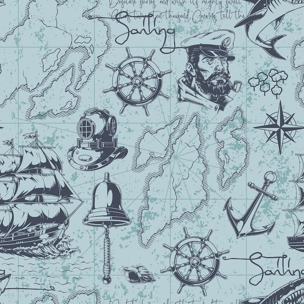 Nautical map with maritime symbols