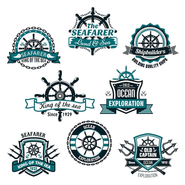 Nautical and marine anchors vector icons set