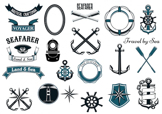 Vector nautical and marine heraldic elements