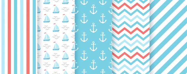 Nautical, marine seamless pattern.   illustration set