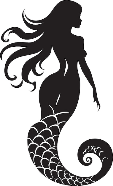 Vettore nautical nymph black mermaid vector design tidal tranquility vector mermaid emblem (emblema della sirena nera)