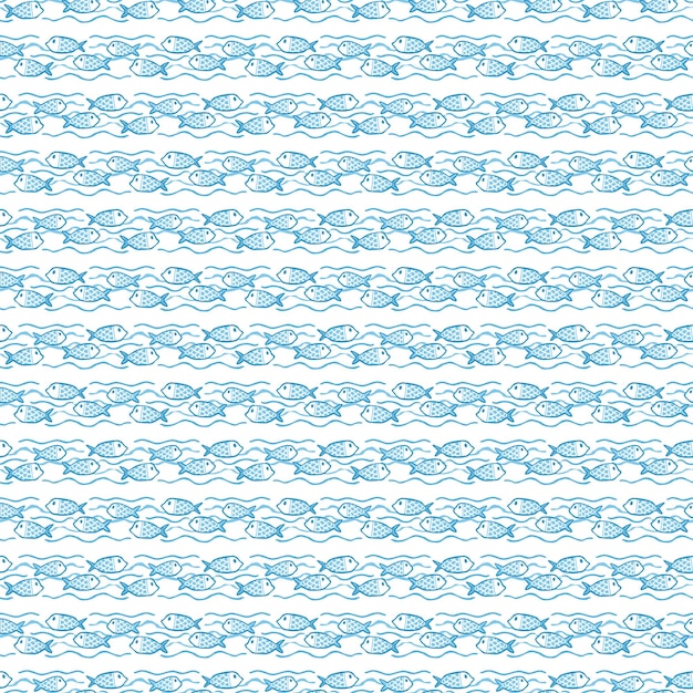 ベクトル 航海パターン、波の上の魚。夏の背景。エレガントで豪華なスタイルのイラスト