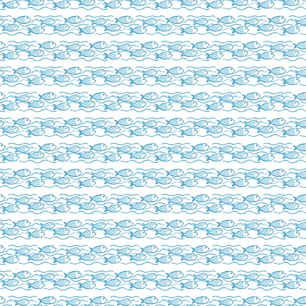 Nautical pattern, fishes on waves. summer background. elegant and luxury style illustration