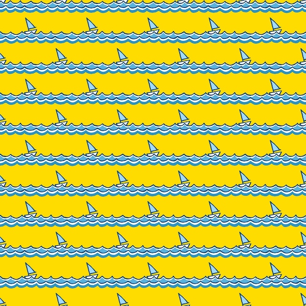 Nautical pattern, sailboats on waves. summer background. elegant and luxury style illustration