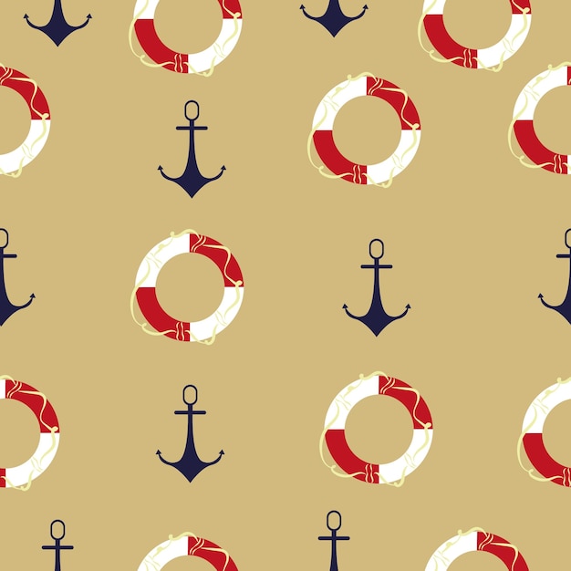 Nautical pattern with anchors and lifebuoys High quality vector illustration