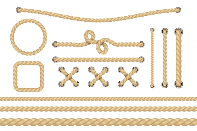 Nautical rope. Round and square rope frames, cord borders.