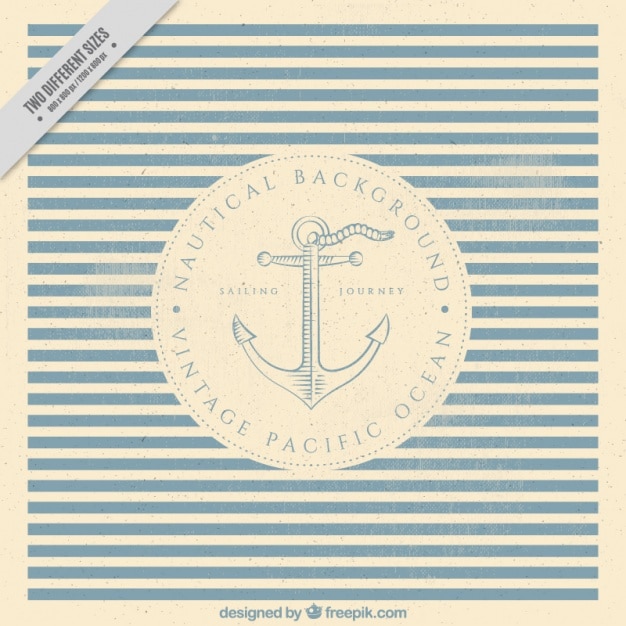 Vector nautical striped background with anchor in vintage style