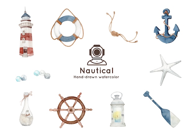 Vector nautical theme watercolor illustration