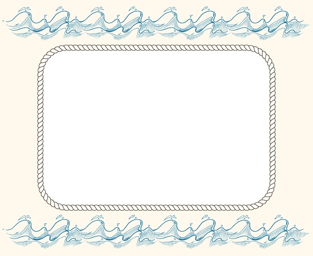 Vector nautical vector frame with ropes and blue waves