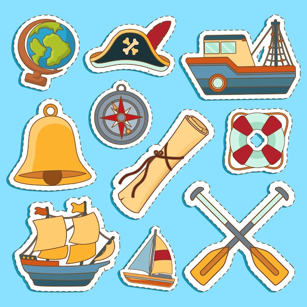 Nautisch en marien object Leuke Sticker Set Illustratie