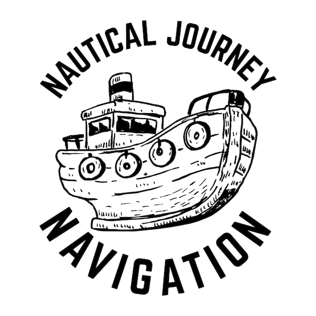 Nautisch. hand getekend embleem met schip. voor poster, kaart, print. illustratie