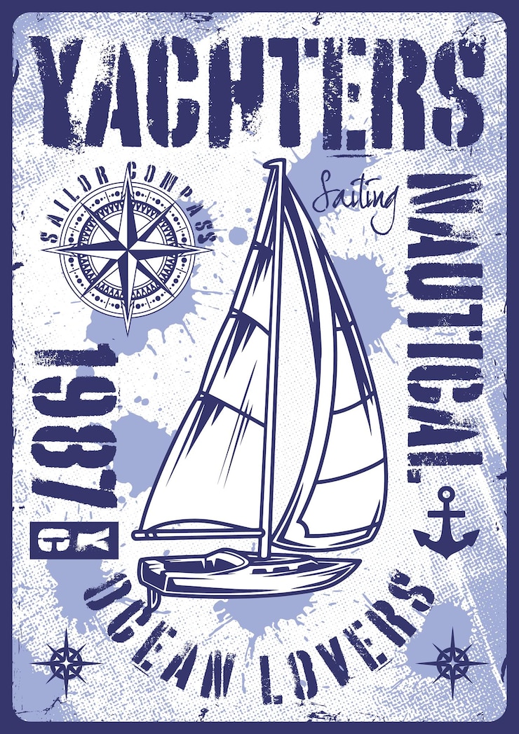 Vector nautisch ontwerp met een zeilboot en een kompas