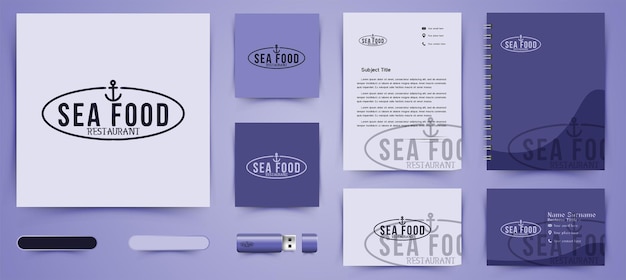 Nautisch, zeevruchten restaurant logo en business branding sjabloon ontwerpen inspiratie geïsoleerd op witte achtergrond