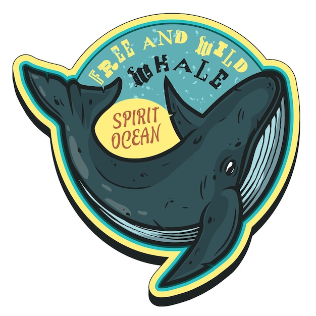 Vector nautische en mariene ronde etiketten met walvis in vintage stijl embleem voor t-shirts vector