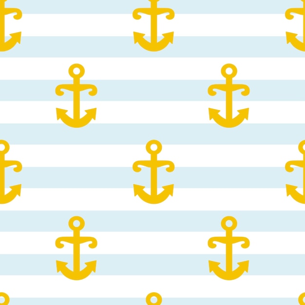 Nautische kwekerij naadloze patroon met anker gestreepte doodle achtergrond Eenvoudige vector mariene behang sjabloon Zee stof print geïsoleerd op wit