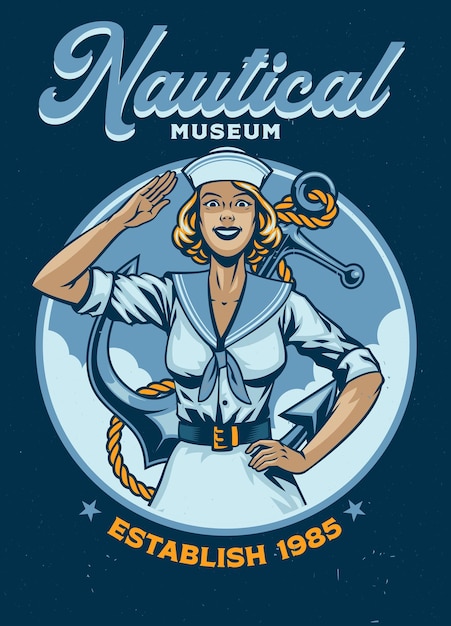 Nautische pinup girl vintage tshirt design