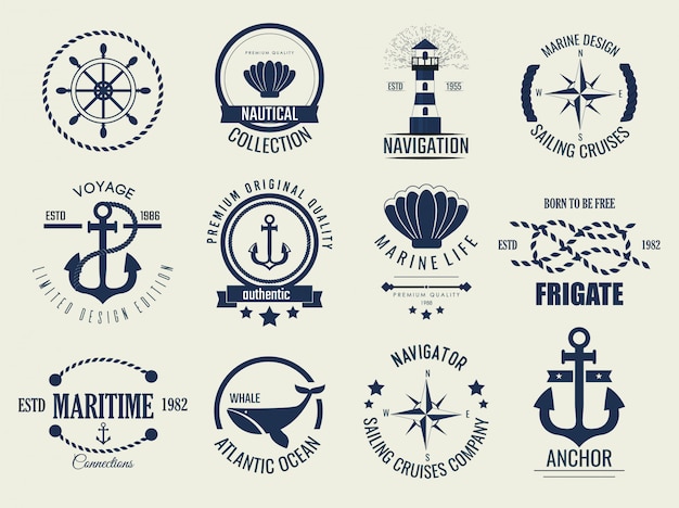 Vector nautische vintage labels en pictogrammen.