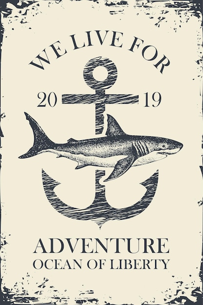 Vector naval poster with shark