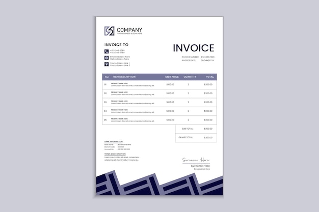 Vector nave blue colored simple invoice design