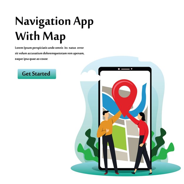 Navigatie-app met kaart vector sjabloonontwerp illustratie